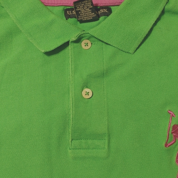 U.S. Polo Assn. Big pony polo Green Hot Pink Men's shirt Sz Medium - Picture 10 of 10